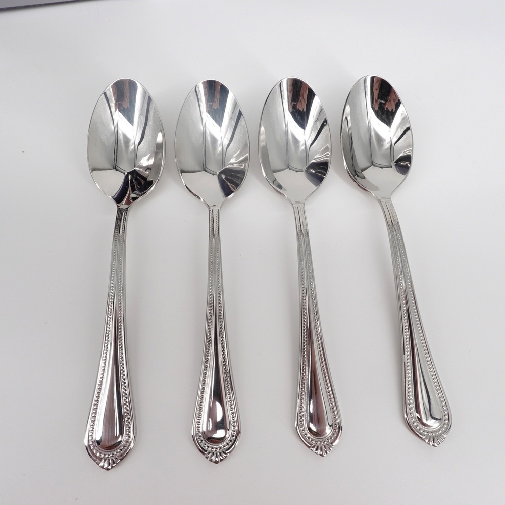 Mikasa Regent Bead Dinner Spoons 18/10 Stainless Steel Set of 4 Silverware